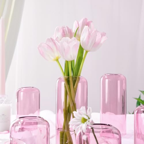 Conjunto De 6 Jarrones De Cristal Rosa Para Flores