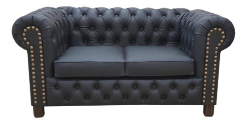 Sofá chesterfield Bufalosin Chesterfield de 2 cuerpos color azul oscuro de cuerina talampaya y patas color negro de madera