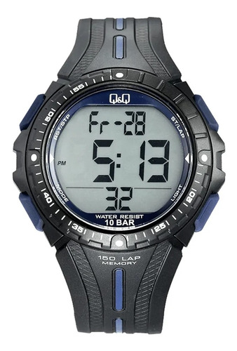 Reloj Q&q Digital Malla Pvc Negro Temporizador M102j003y