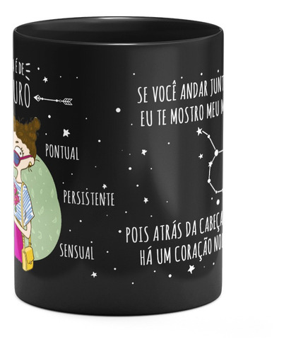 Caneca Signos Preta - Ela É De Touro
