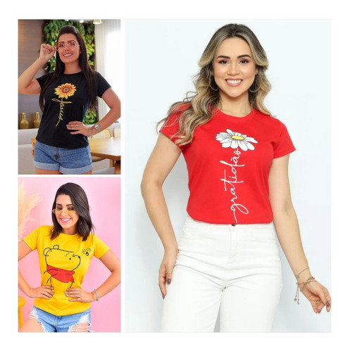 Imagem 1 de 10 de Blusas T Shirt Femininas 100% Algodão 37 Reais Cada
