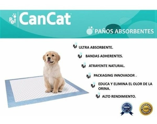 Imagen 2 de 10 de Pañales Entrenamiento Perros Paños Adhesivo Cancat X100