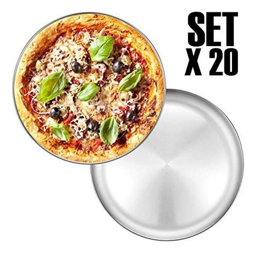 Set 20 Platos De Pizza Porta Pizza Bandeja Acero Inox 36 Cm