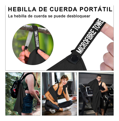 Kidomy 3pzs Negro Toalla De Microfibra Secado Rápido Deportiva
