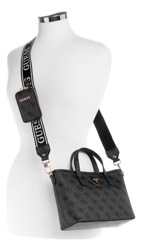 Guess Bolsa Latona Mini Tote Mujer 3pza Acabado De Los Herrajes Oro Color Negro Correa De Hombro Negro Diseño De La Tela Estampado
