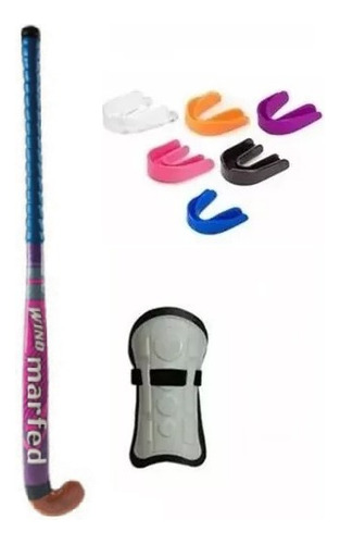 Combo Hockey Palo Madera + Canilleras + Bucal - Estacion Deportes Olivos Color Rosa Marfed Talle 30