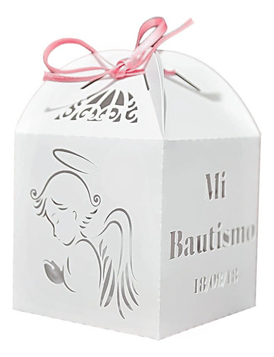 30 Cajas Caladas 10x17cm Personalizadas Angel Bautismo