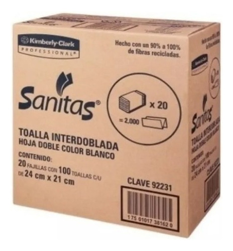 Sanitas Kimberly Clark Toalla Para Manos Interdoblada Caja 2