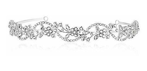 Diademas - Tiara Nupcial Con Cristales Y Flores De Diamantes