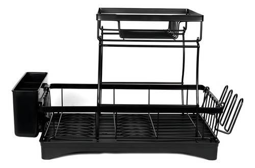 Escurridor De Platos Inoxidable Con Drenaje Automatico 360° Negro