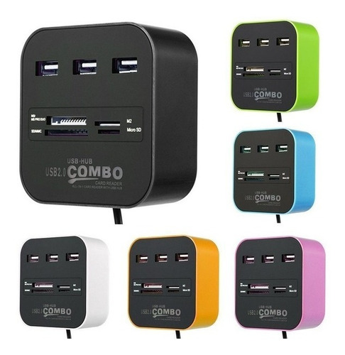 Imagem 5 de 6 de Hub Usb 2.0 3portas Portatil Com Leitor De Cartão Memória