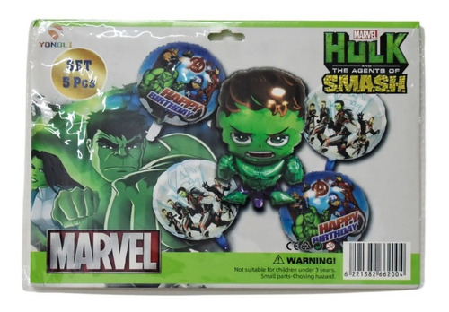 Kit De 5 Globos Metálicos De Hulk