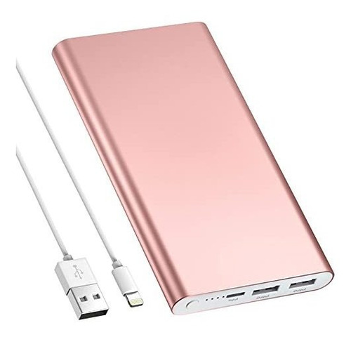 Cargador Portátil Banco Energía 12000mah Usb Dual Rosa