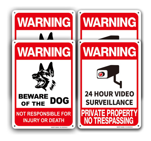 Letrero Beware Of Dog Videovigilancia Propiedad Privada 4 10