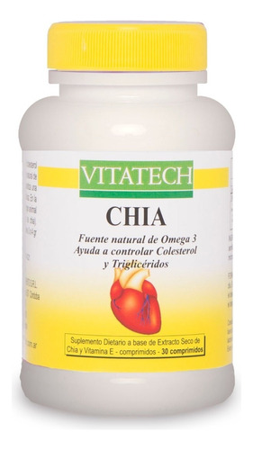 Chia Vita Tech Omega 3 X 30 Comprimidos Vita Tech Sabor Sin Sabor