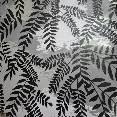 Tela Por Metro Cuerina Estampada Con Brillo 1.4m Ancho Gris Hojas