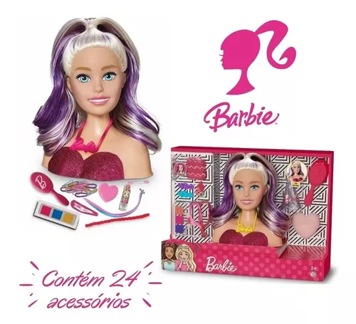 Boneca Barbie Busto Styling Head Faces com 24 Acessórios para