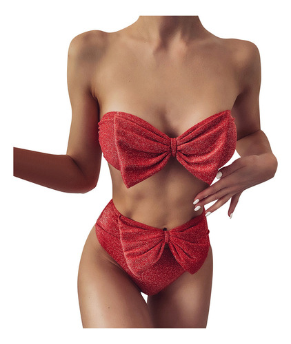 Bañador Tipo Bandeau Bowknot Hot Bikini Acolchado Para Mujer