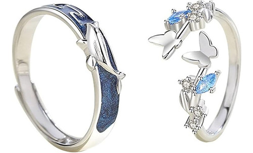 Y Delfin A Juego Anillos Azul Cristal Anillos Ajustables Ani