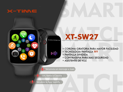 Imagen 2 de 5 de Smartwatch X-time W27 Malla Metal Para iPhone Android Siri