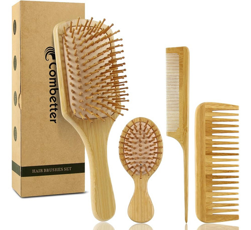 Combetter 100% Bamboo Hair Brushes And Comb Set, Peine Para 