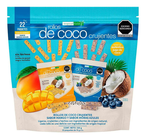 Rollos Coco Sabor Mango Y Moras Azules Tropical Fileds 330g