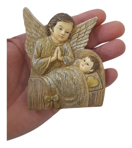 Angel De La Guarda Madera Cunero Bautismo Italy 10cm 