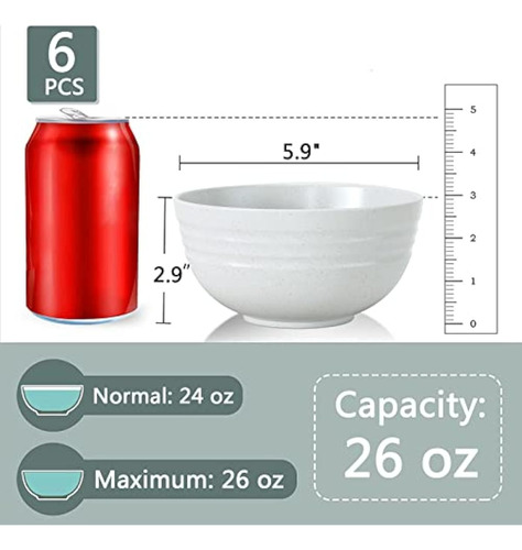 Juego De 6 Tazones De Cereales Irrompibles, 25 Onzas De Trig
