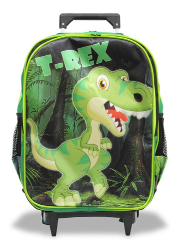 Kit Escolar Infantil Mochila Dinossauro Rodinhas T Rex Tam G