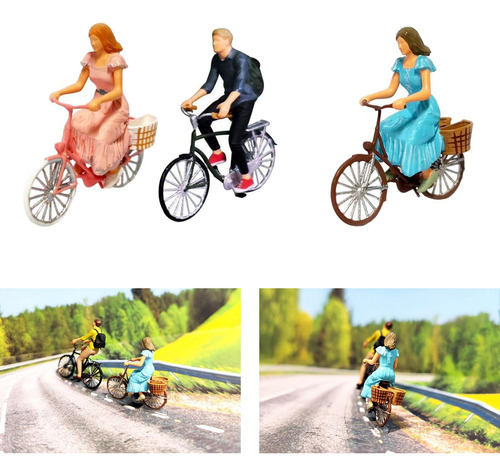3 Uds 1:64 Figura Montar Bicicleta Niña Y Niño Modelo De