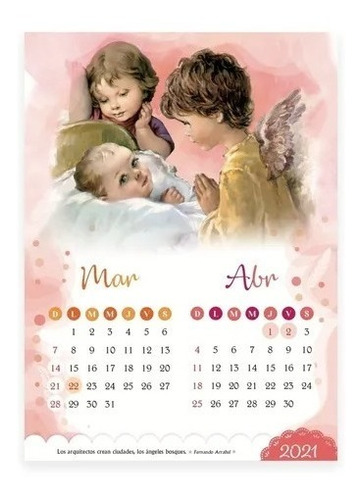Imagen 2 de 3 de Calendario De Pared Ángeles 2022