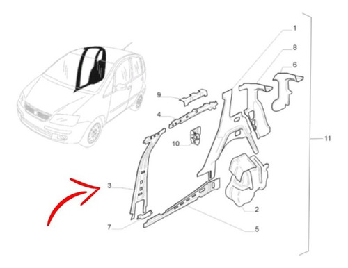 Parante Puerta Central Izquierdo Fiat Idea Nuevo Idea Orig