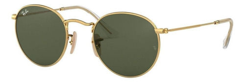 Óculos de sol Ray-Ban Round Oval Flat Lenses Standard armação de metal cor polished gold, lente green de cristal clássica, haste polished gold de metal - RB3447N
