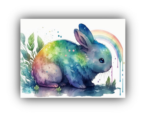 Cuadros Ilustraciones Conejos Colores Vibrantes 75x50cm