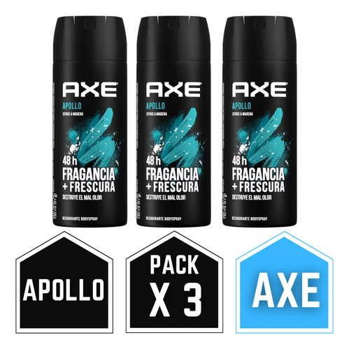 Desodorante Axe Apollo Máximo Pack X3 Mega Oferta!!