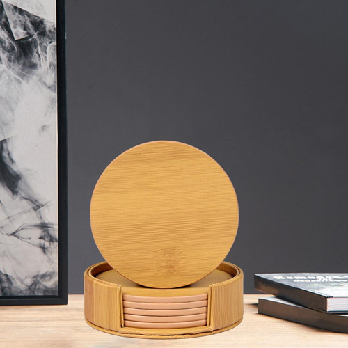 Posavasos De Mármol Con Soporte Juego De 6 Grano De Bambú