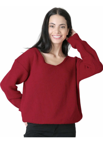 Suéter Oversize Holgado Amplio Cuello V Escote Espalda Moda