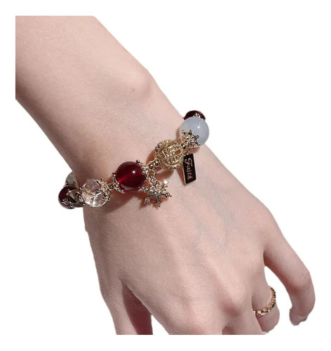 Fe Pulsera Navideña De Copos De Nieve De Cristal Rojo Y