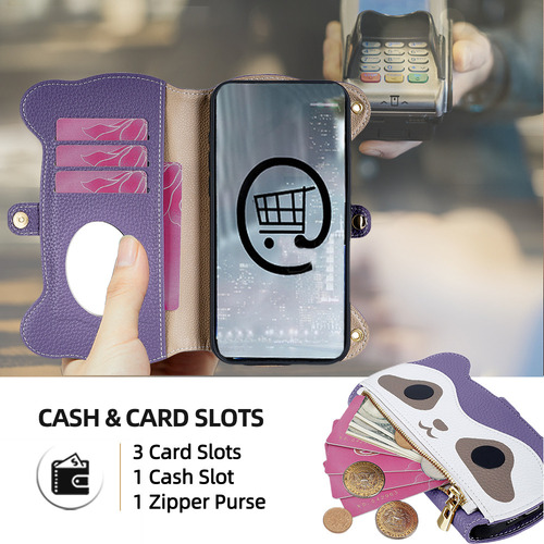 Funda Para Mujer Moto G55 5g Little Raccoon Wallet Con Ranura Para Tarjetas, Espejo De Maquillaje, Correa De Mano, Correa De Hombro, 6 Colores