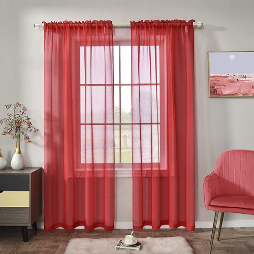 Rain City Xmas Red Semi Sheer Curtains Faux Linen Sheer Wind