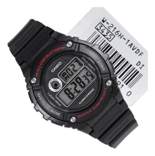 Reloj Hombre Casio Reloj Unisex Iluminador Negro W-216h-1av Color del fondo Gris