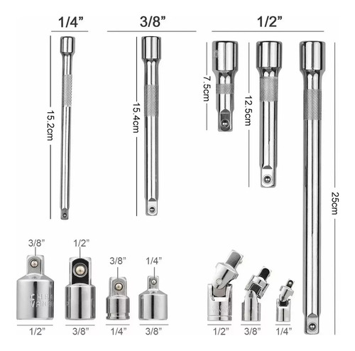 12 Pzs Pzs Tubo Of 5 Varillas Extension For Matraca