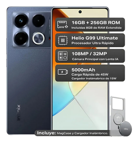 Infinix Note 40 Pro 5g 256gb 8gb Ram + Cargador Inalambrico Negro
