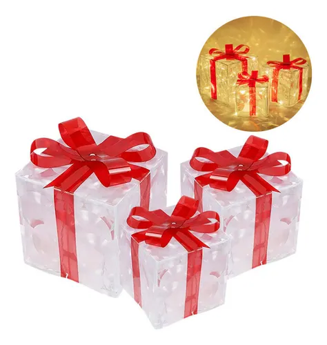 Caja De Regalo Iluminada Con Luces Led, Adorno Navideño