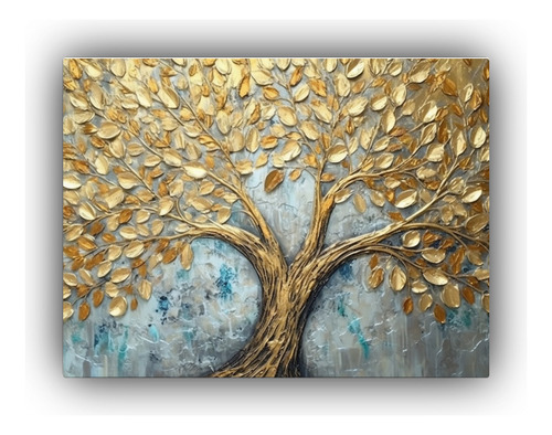 90x60cm Cuadro Decorativo Diseño Plano Árbol Vida Dorado C