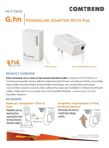 Comtrend G.hn 1200 Mbps Powerline Ethernet Bridge Adapter Wi