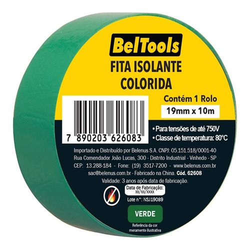 Fita Isolante Colorida Verde 19 X 10m Anti-chama Beltools
