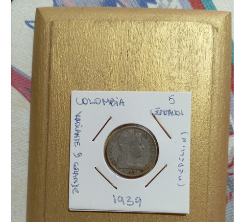 Moneda Colombia 5 Centavos 1939 9 Grande Medellin