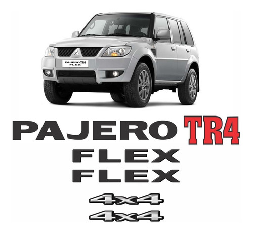 Kit Adesivos Compatíveis Pajero Tr4 Flex 4x4 Prata Resinado