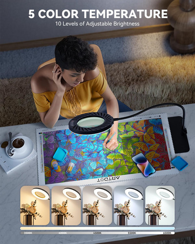 Artdot 10x Lupa Con Luz Y Soporte 144 Leds Con Lampara
